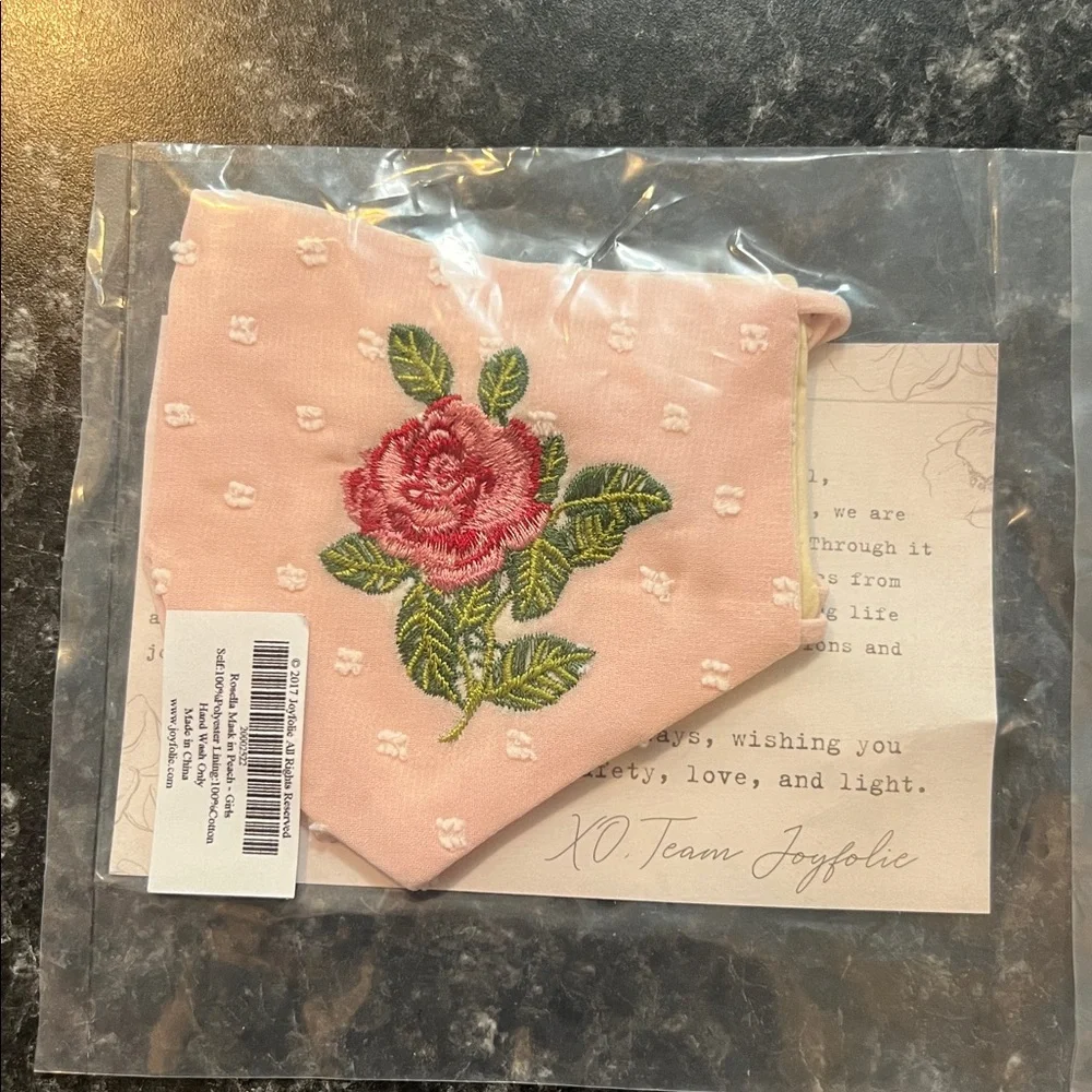 2 Pk Rosella Girls Elegant Pink Floral Fitted Face Mask Soft Ear Loops Swiss Dot
